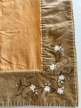 Vintage Embroidered Floral Velvet Throw Blanket in Brown and Tan